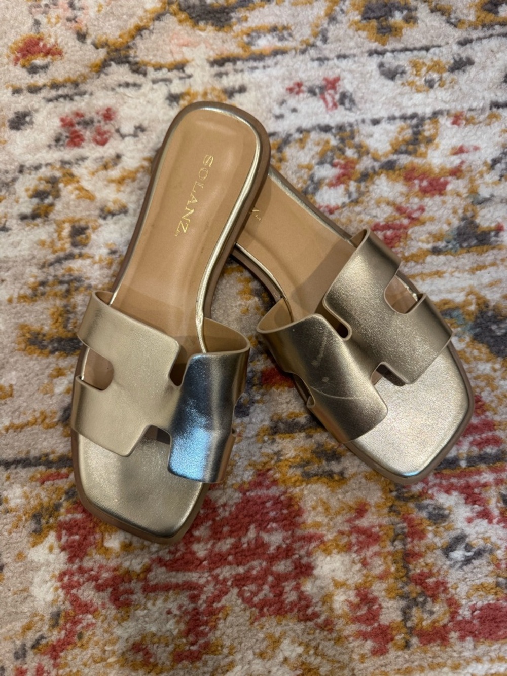 Metallic Gold Slide Sandals - Women